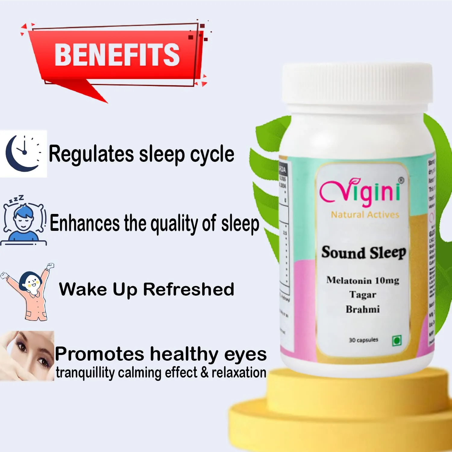 Vigini Natural Active Sound Sleep Capsules with Melatonin Tagar Brahmi - Image 4