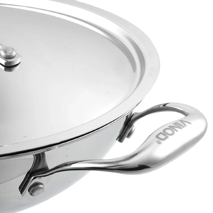 Vinod Platinum Triply Stainless Steel Kadai with Stainless Steel Lid 2.5 litres Capacity - Image 4