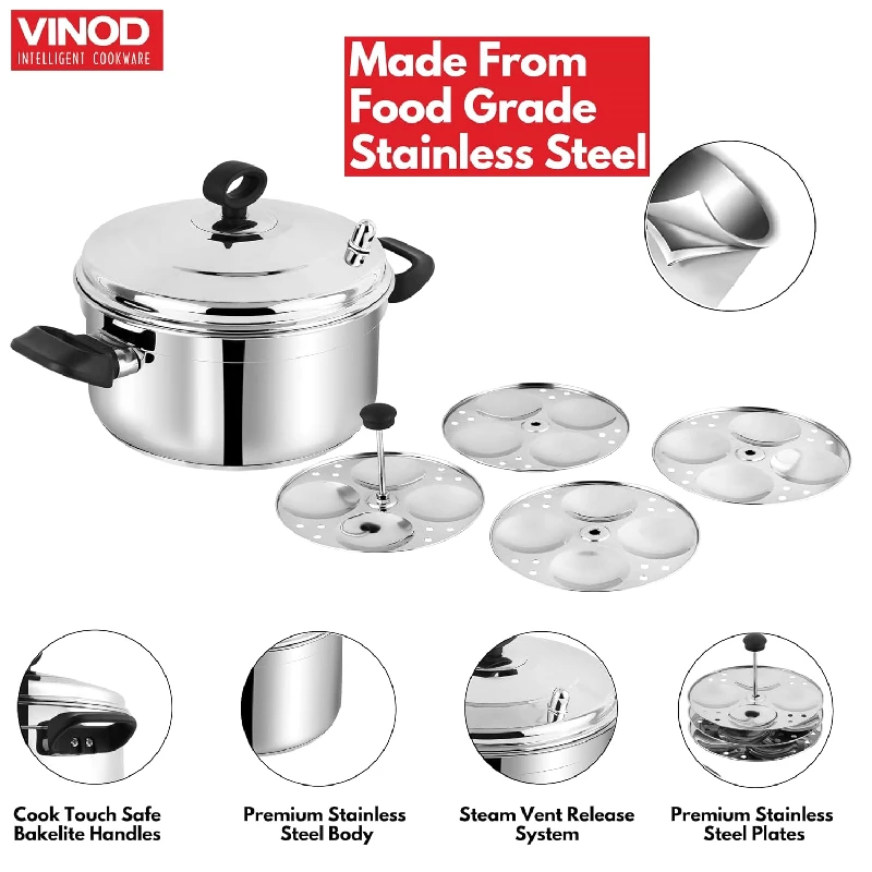Vinod Stainless Steel Idli Cooker with 4 Deeper Plates for Induction and Gas Base - Small - Image 5