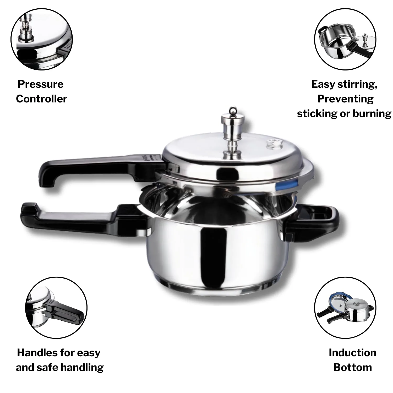 Vinod Cookware 18/8 Stainless Steel Outer Lid Pressure Cooker - Image 2
