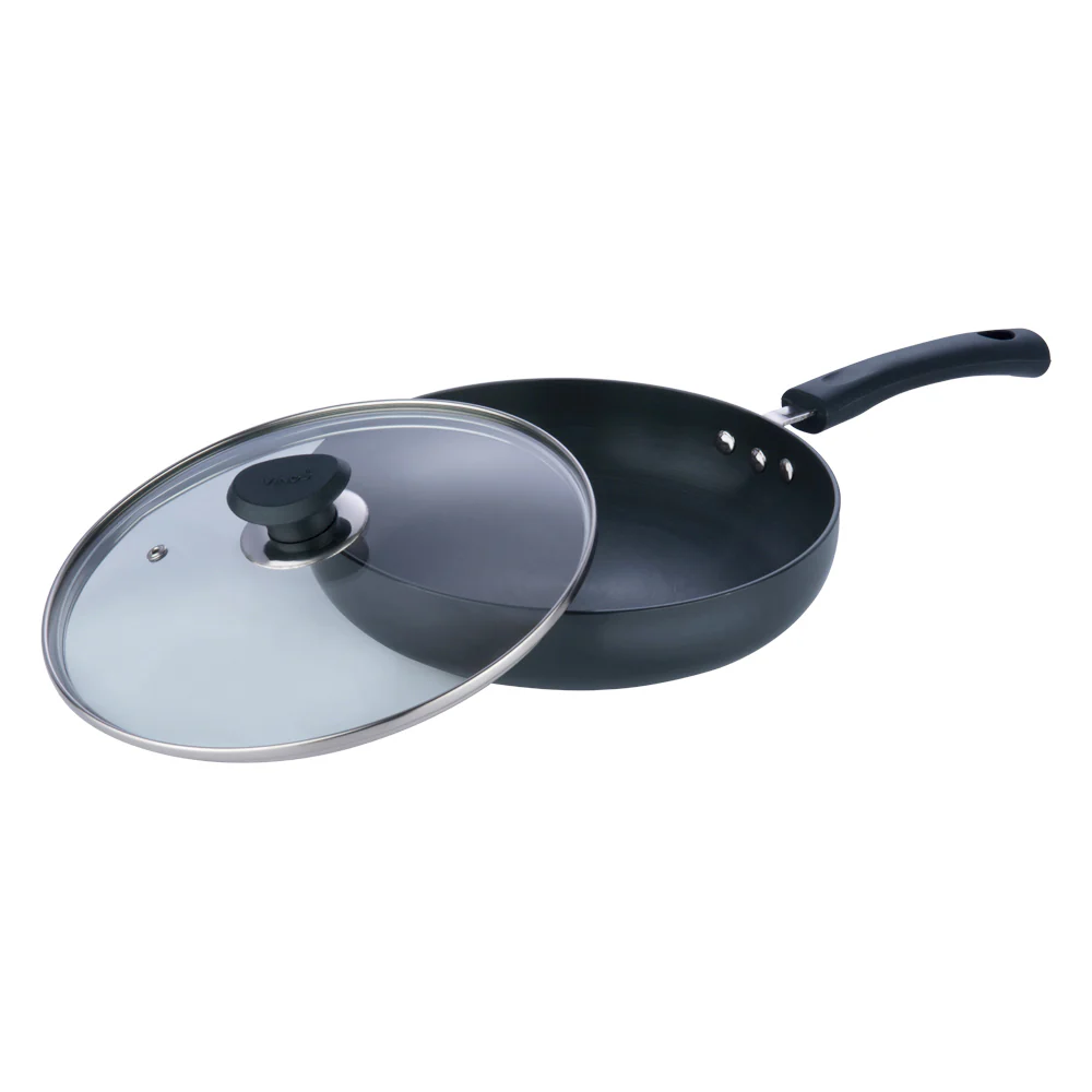 Vinod Cookware Hard Anodised Deep Frypan with Glass Lid (Induction Friendly) 24cm Vinod Cookware Hard Anodised Deep Frypan with Glass Lid (Induction Friendly) 24cm-Pack Size-1200 g