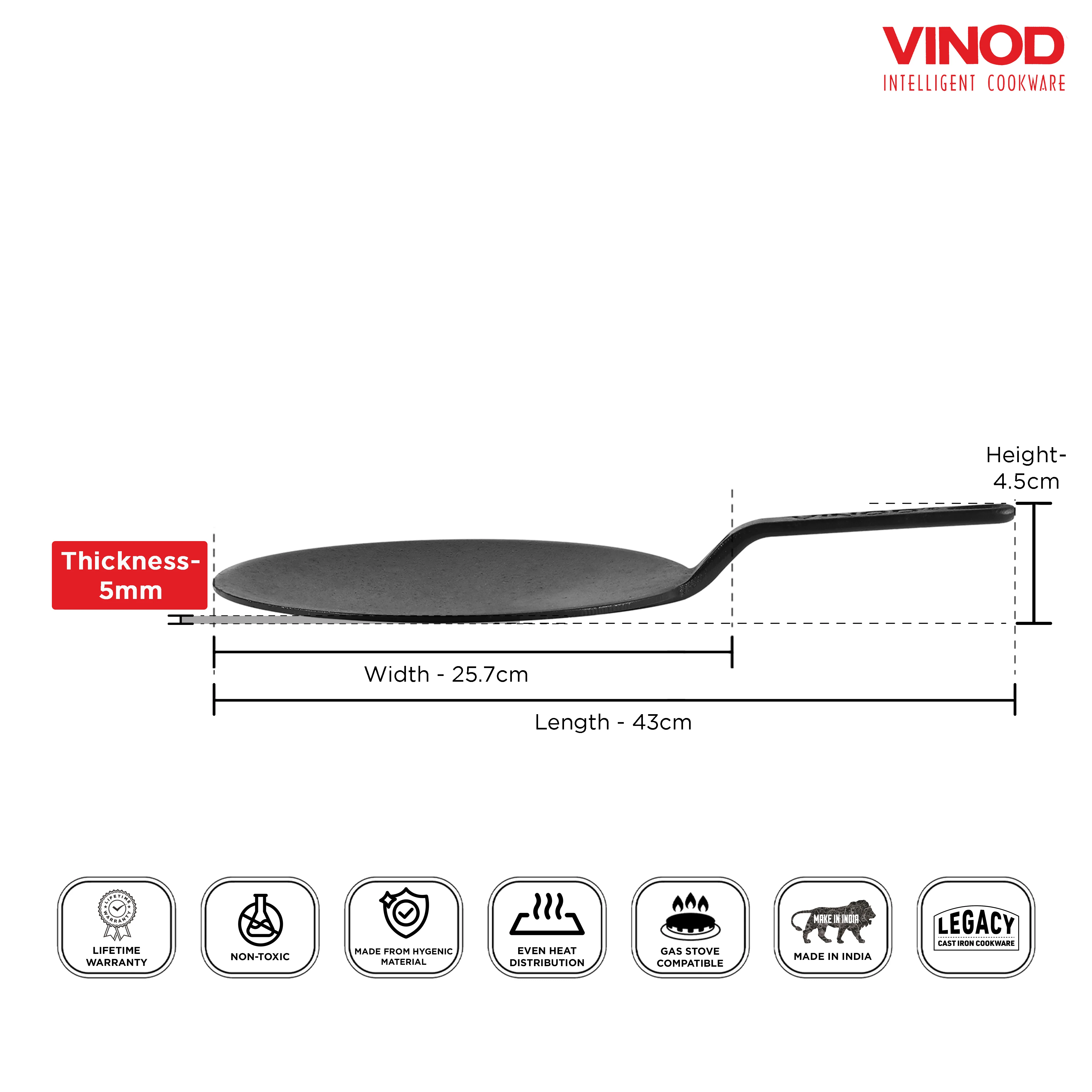 Vinod Legacy Pre-Seasoned Cast Iron Roti Tawa (Induction Friendly) - Image 2