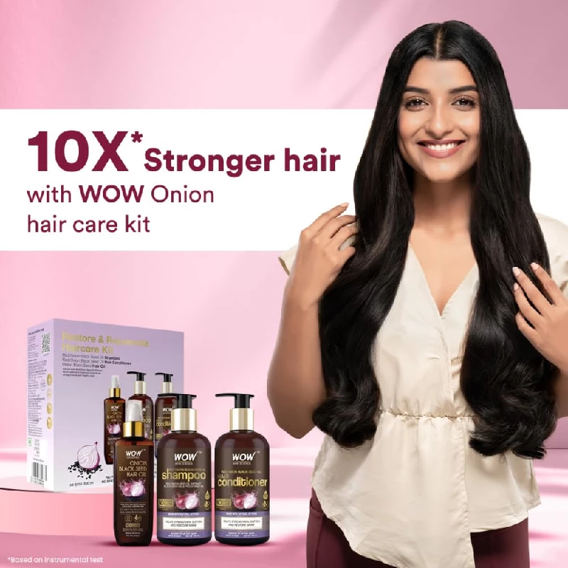 WOW Skin Science Ultimate Onion Oil Hair Care Kit for Hair Fall Control (Shampoo, Conditioner & Onion Hair Oil) - Image 2