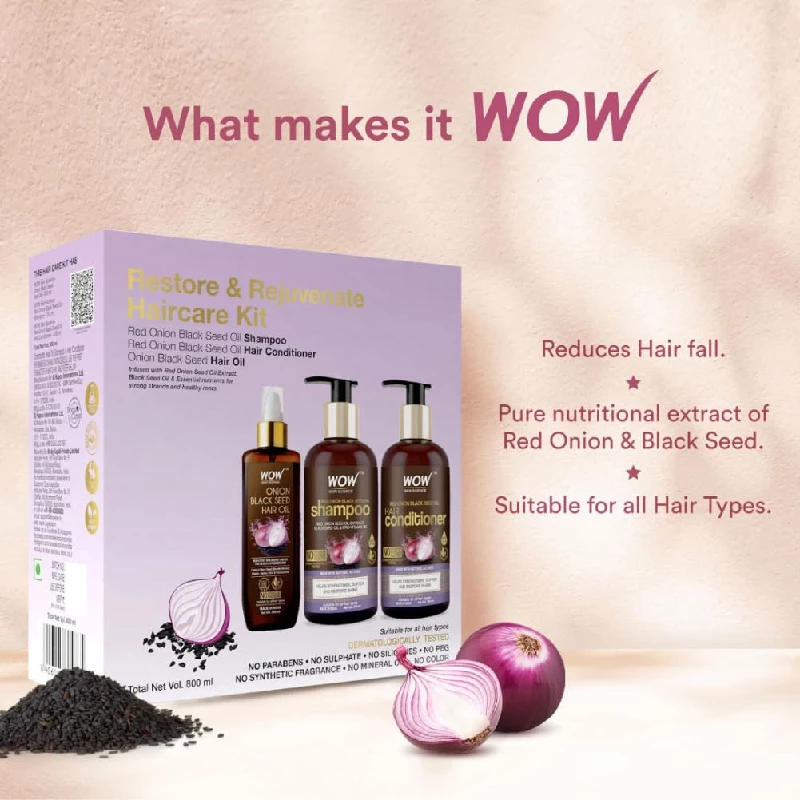 WOW Skin Science Ultimate Onion Oil Hair Care Kit for Hair Fall Control (Shampoo, Conditioner & Onion Hair Oil) - Image 3