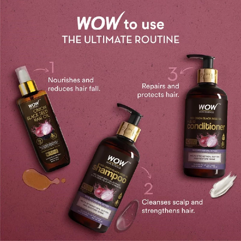 WOW Skin Science Ultimate Onion Oil Hair Care Kit for Hair Fall Control (Shampoo, Conditioner & Onion Hair Oil) - Image 5