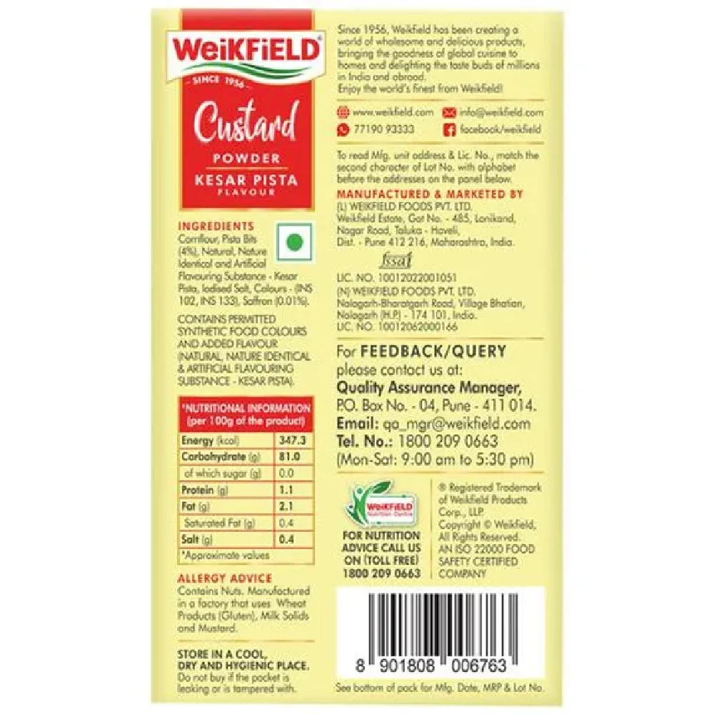 Weikfield Custard Powder - Kesar Pista Flavour - Image 2