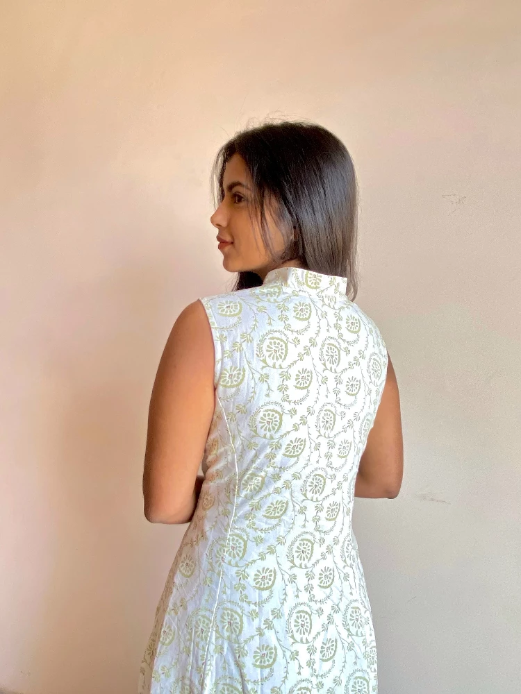 White Chelsea Sanganeri Hand Print Dress - Image 4