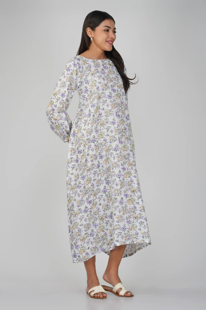 White Floral Cotton Dress - Image 2