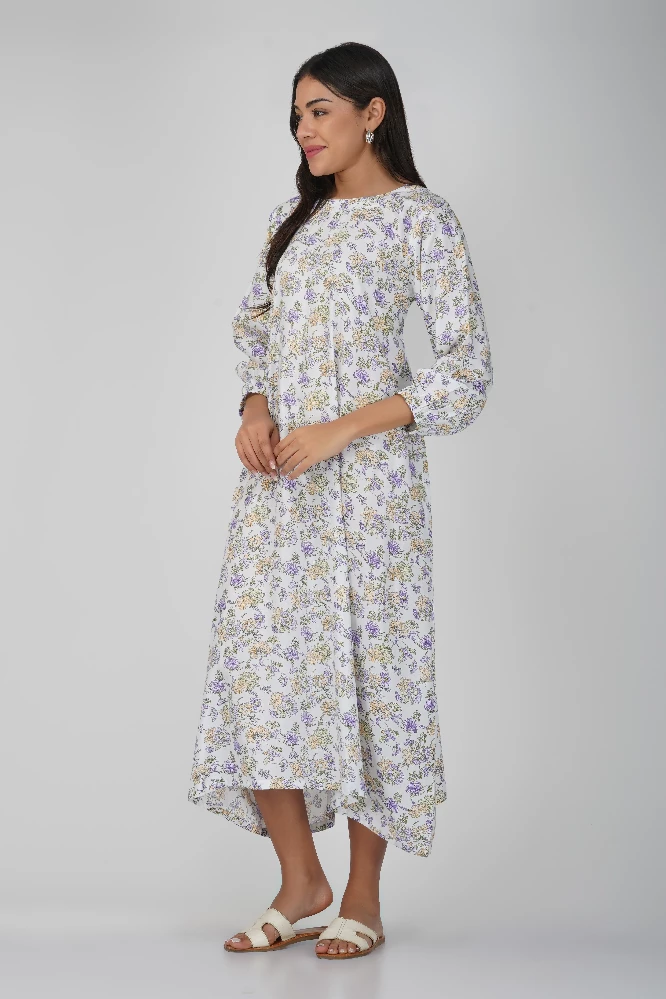 White Floral Cotton Dress - Image 3