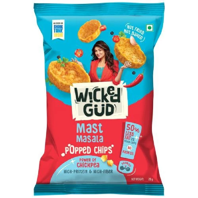 WickedGud Chickpea Popped Chips- Mast Masala WickedGud Chickpea Popped Chips- Mast Masala-Pack Size-20 g