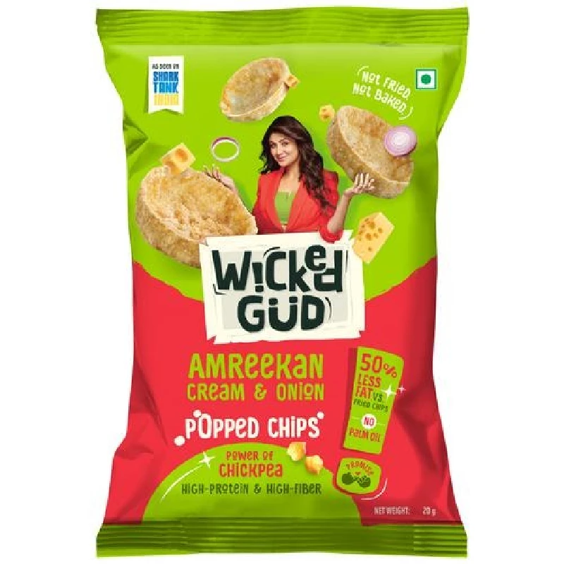WickedGud Chickpea Popped Chips-Amreekan Cream & Onion WickedGud Chickpea Popped Chips-Amreekan Cream & Onion-Pack Size-20 g
