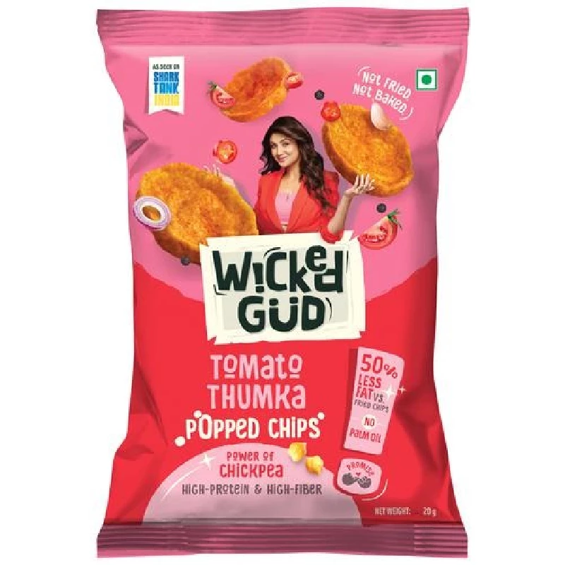 WickedGud Chickpea Popped Chips-Tomato Thumka WickedGud Chickpea Popped Chips-Tomato Thumka-Pack Size-20 g