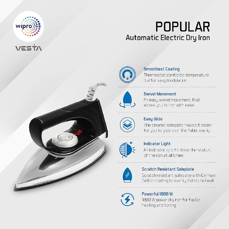Wipro Popular 1000 Watts Electric Dry Iron - Image 2