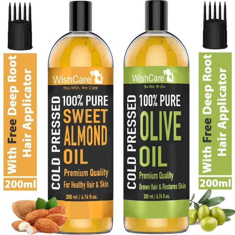 Wishcare 100% Pure Cold Pressed Olive Oil & Badam Rogan Sweet Almond Oil Wishcare 100% Pure Cold Pressed Olive Oil & Badam Rogan Sweet Almond Oil-Pack Size-200 ml (Each)