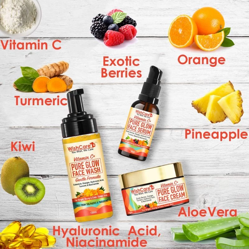 Wishcare Pure Glow Vitamin C Face Kit - For Bright & Young Skin With Hyaluronic Acid & Niacinamide - Image 3