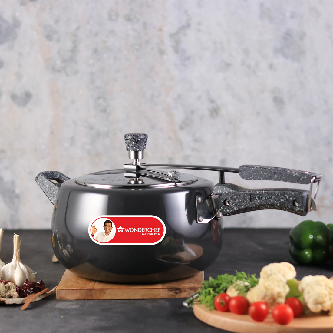 Wonderchef Taurus Hard Anodized Pressure Cooker - Non Stick, Induction Friendly Wonderchef Taurus Hard Anodized Pressure Cooker - Non Stick, Induction Friendly--5 l