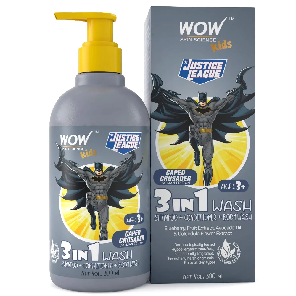 Wow Skin Science Kids 3 in 1 Wash - Caped Crusader Batman Edition Wow Skin Science Kids 3 in 1 Wash - Caped Crusader Batman Edition-Pack Size-300 ml