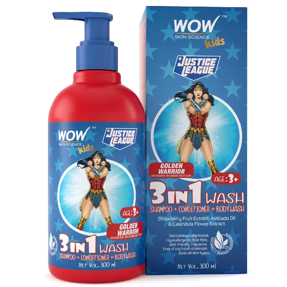 Wow Skin Science Kids 3 in 1 Wash - Golden Warrior Wonder Woman Edition Wow Skin Science Kids 3 in 1 Wash - Golden Warrior Wonder Woman Edition-Pack Size-300 ml