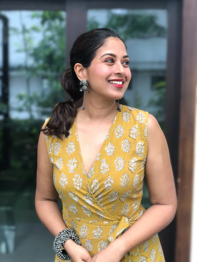 Yellow Cotton Dress with Baghru Hand-Block Print - Image 2