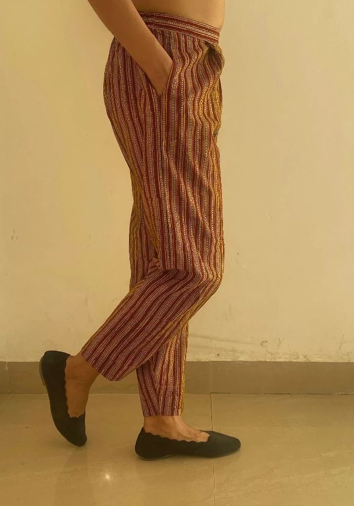 Yellow Cotton Trouser with Bagh Hand Block Prints - Image 1