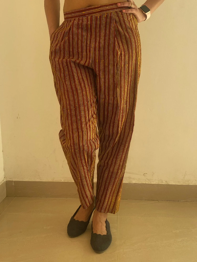 Yellow Cotton Trouser with Bagh Hand Block Prints - Image 2