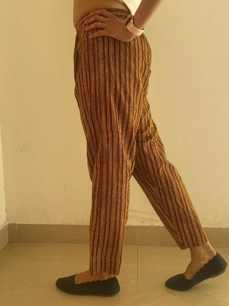 Yellow Cotton Trouser with Bagh Hand Block Prints - Image 3