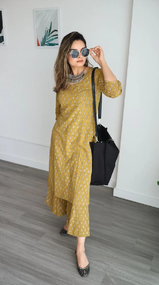 Yellow Kurta Set with Bagru Hand Block-Print - Image 2