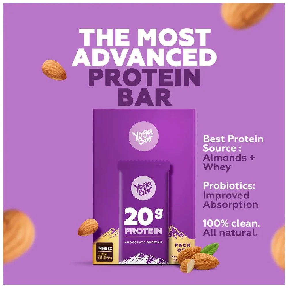 Yoga Bar 20g Protein Bar - Chocolate Brownie, No Added Sugar, Loaded With Fibre, 70 g (Pack of 6) - Image 8