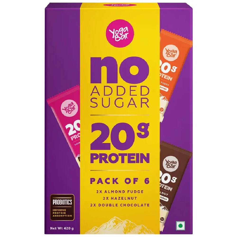 Yoga Bar 20g Protein Bars - Assorted, No Added Sugar, Loaded With Fibre Yoga Bar 20g Protein Bars - Assorted, No Added Sugar, Loaded With Fibre--70 g (Pack of 6)