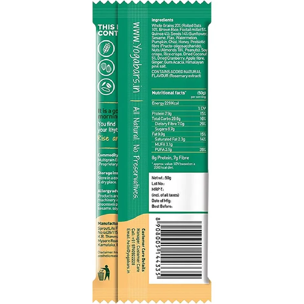 Yoga Bar Breakfast Protein Bar - Almond Coconut, Healthy Snack, Rich In Protein & Fibre - Image 2