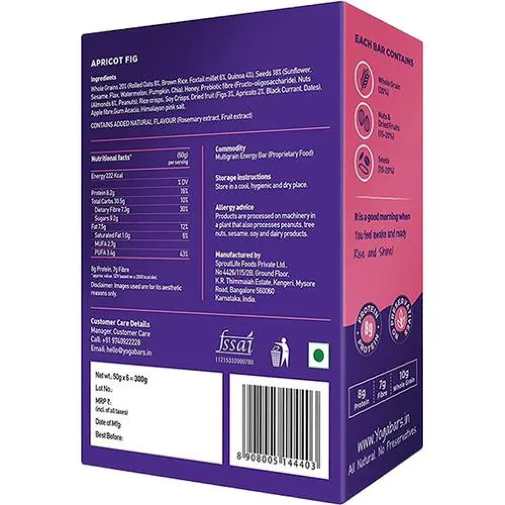 Yoga Bar Breakfast Protein Bars - Apricot Fig, Healthy Snack, Rich In Protein & Fibre - Image 2