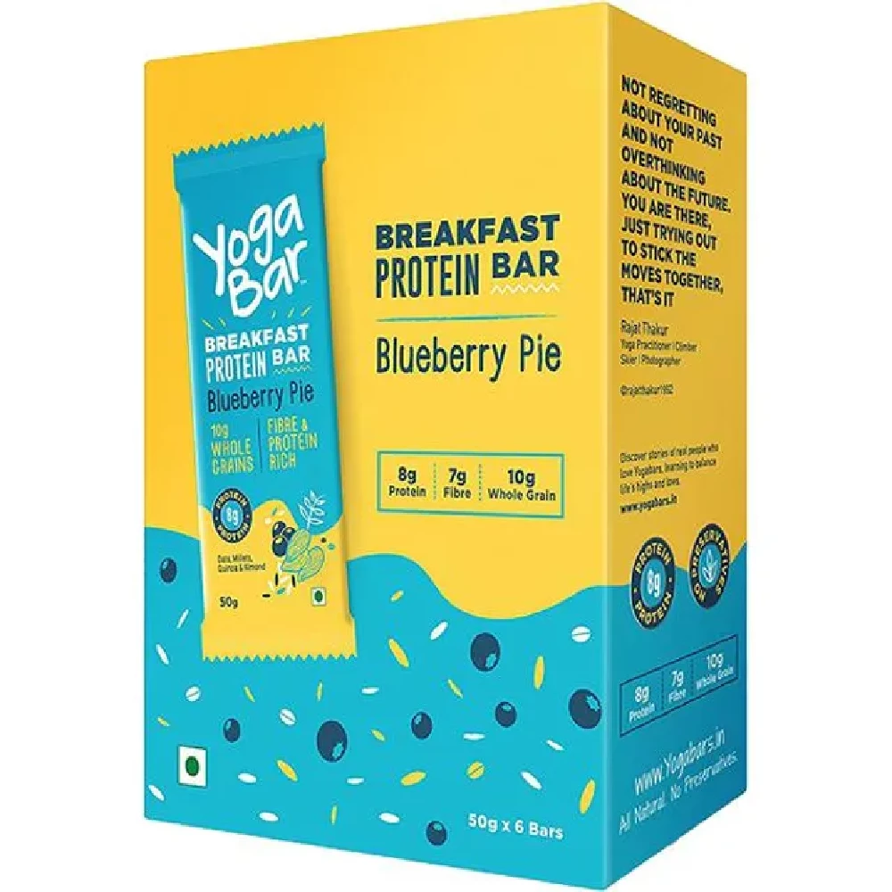 Yoga Bar Breakfast Protein Bars - Blueberry Pie, Healthy Snack, Rich In Protein & Fibre, 50 g (Pack of 6) Yoga Bar Breakfast Protein Bars - Blueberry Pie, Healthy Snack, Rich In Protein & Fibre, 50 g (Pack of 6)--50 g (Pack of 6)