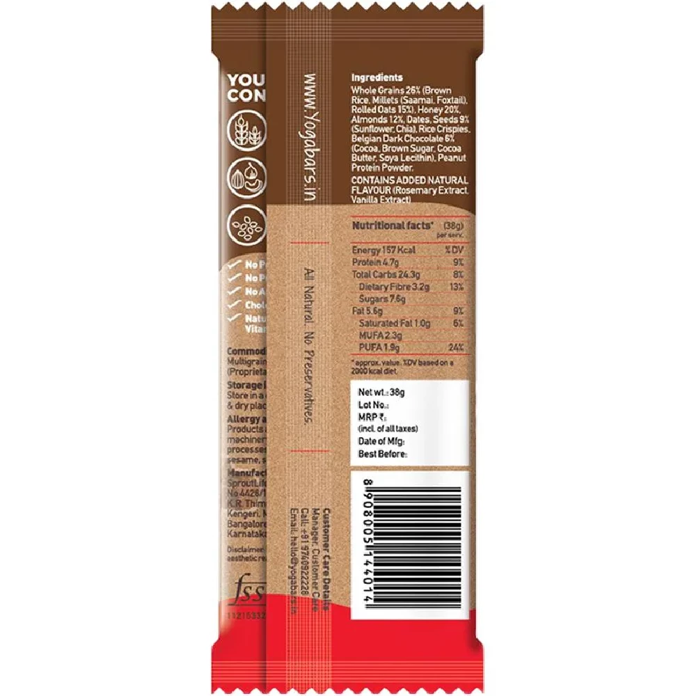Yoga Bar Multigrain Energy Bar - Chocolate Chunk Nut, Healthy, High In Protein & Fibre - Image 6