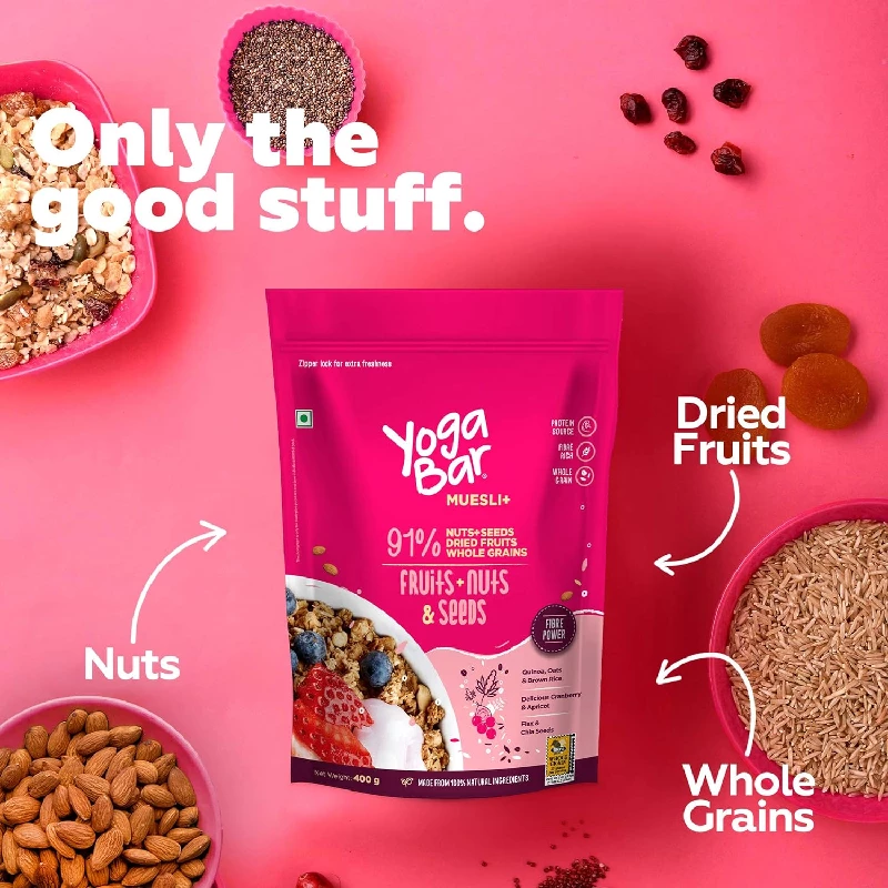 Yogabar Wholegrain Breakfast Muesli Fruits, Nuts + Seeds with Flax and Chia Seeds - Image 3