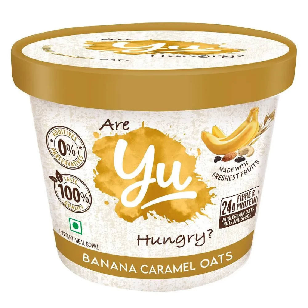 Yu Banana Caramel Instant Oats Healthy Breakfast, Rich In Fibre & Protein