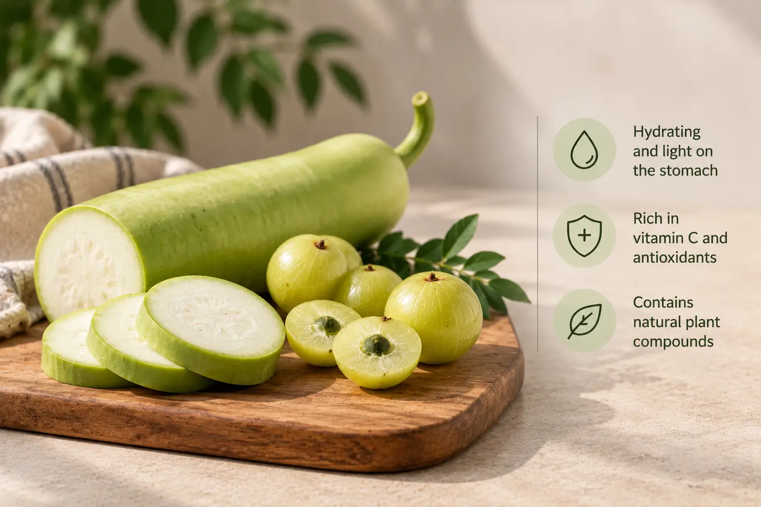 Lauki and amla benefits, including hydration, vitamin C and antioxidants