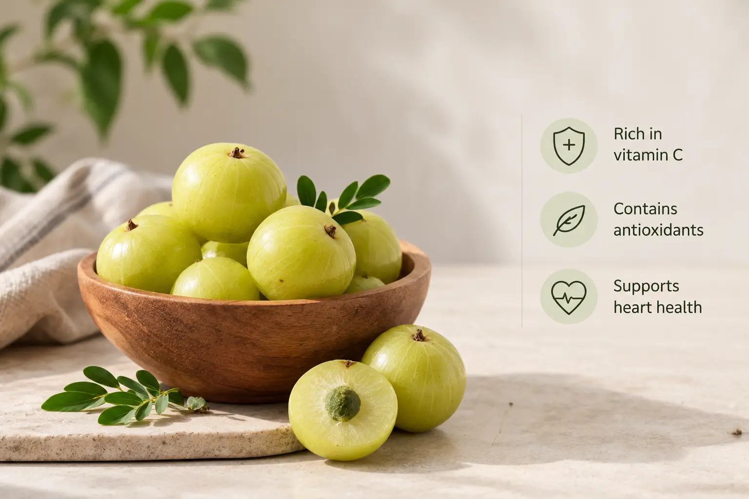 Amla benefits including vitamin C, antioxidants and heart health