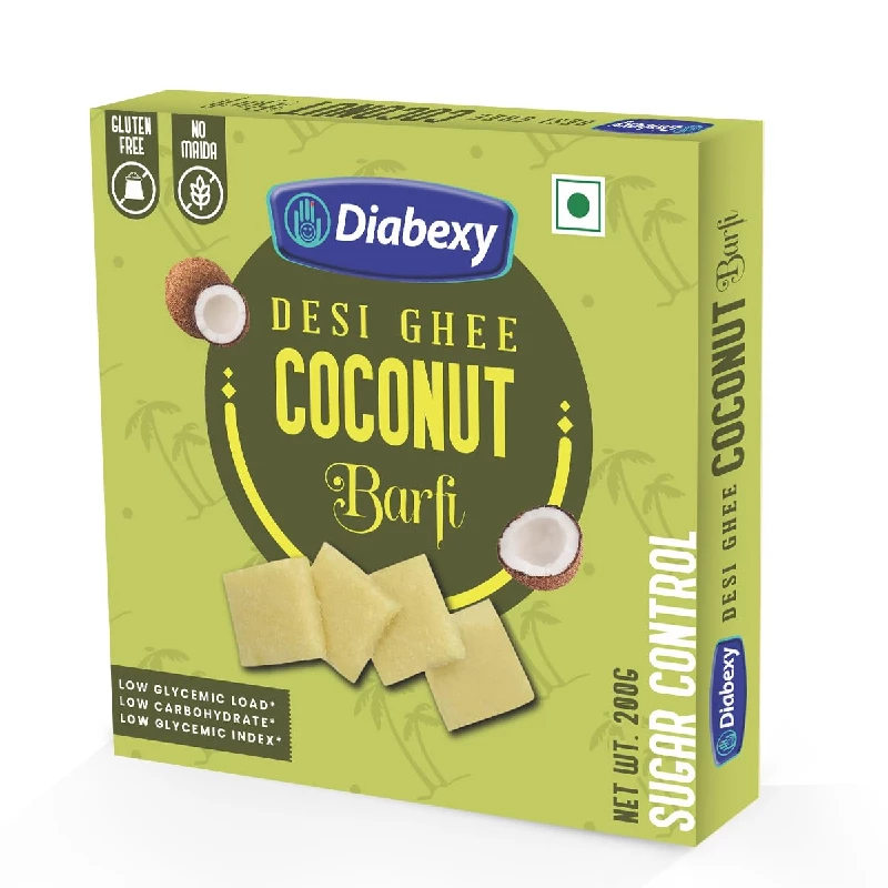 Diabexy Desi Ghee Sugar Free Coconut Barfi Diabexy Desi Ghee Sugar Free Coconut Barfi-Pack Size-200 g