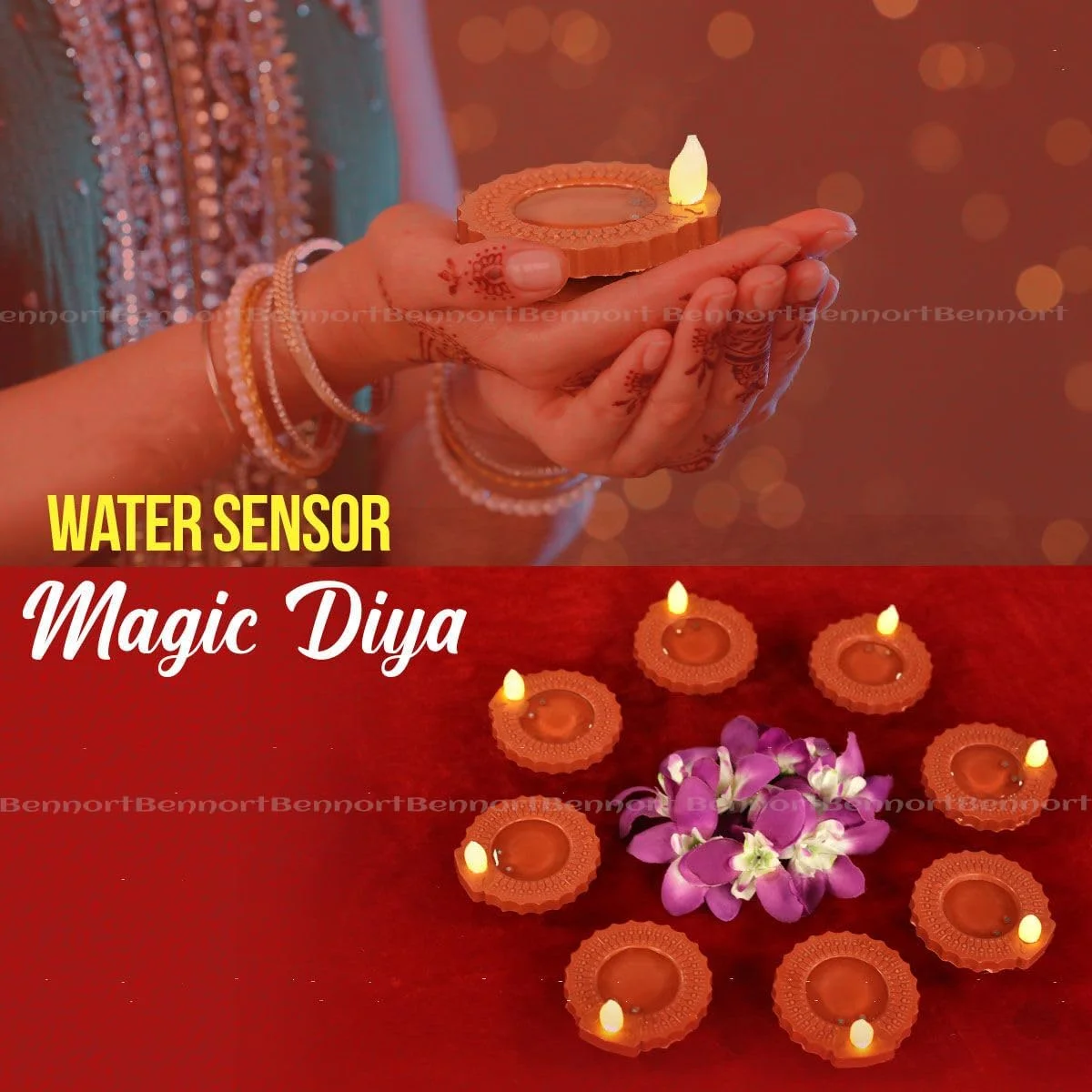 Water Sensor Electric LED Diyas Plastic Flameless & Smokeles Diwali Light Diya Warm Ambient  - Image 2