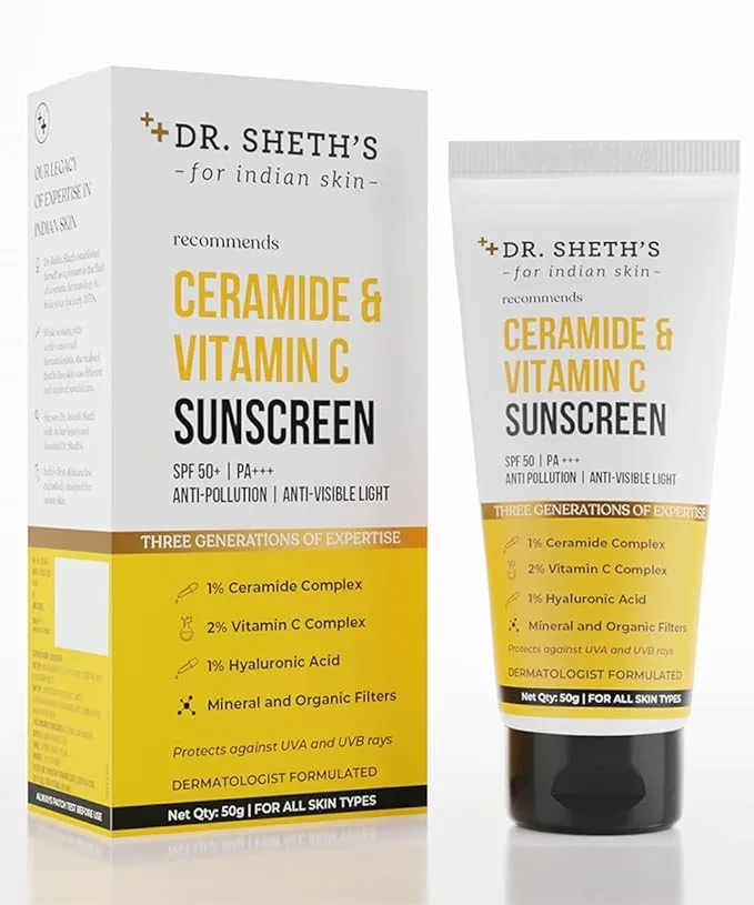 Dr. Sheth's Ceramide & Vitamin C Sunscreen SPF 50+ PA+++ Dr. Sheth's Ceramide & Vitamin C Sunscreen SPF 50+ PA+++-Pack_Size-50g