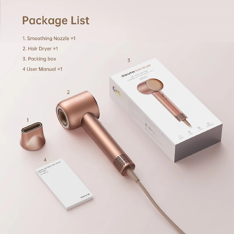 Dreame Glory Hair Dryer Fast Hair Drying, Negative Ionic Blow Dryer, 110,000 RPM- Rose - Image 3