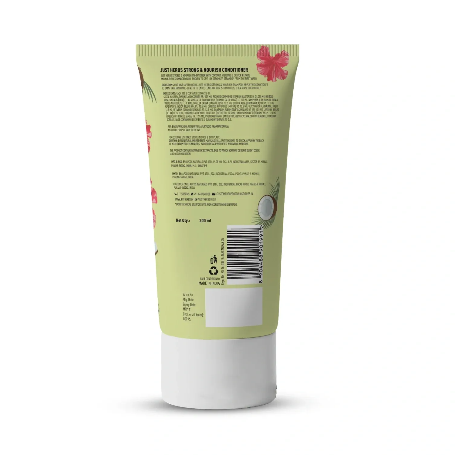 Just Herbs Strong & Nourish Conditioner | Coconut, Hibiscus, Castor & 13 Herbs  - Image 2