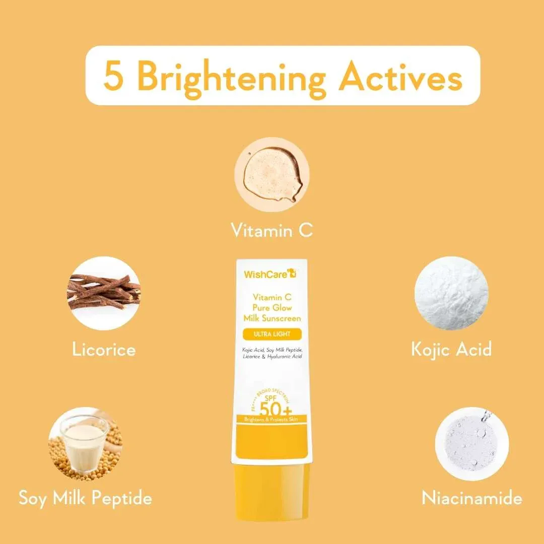 WishCare Vitamin C Pure Glow Milk Sunscreen SPF 50 PA++++ - Image 3