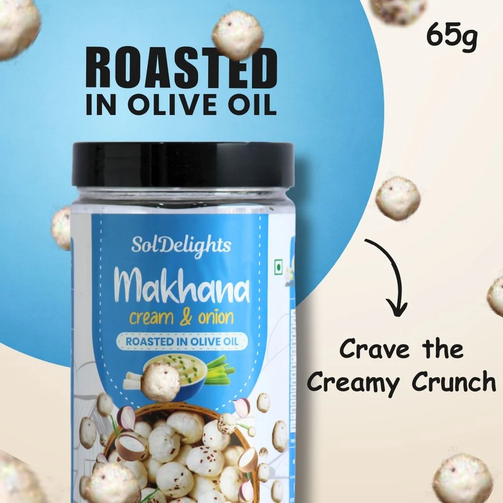 Makhana Cream and Onion  Roasted In Olive Oil   Makhana Cream and Onion  Roasted In Olive Oil  -Pack Size-65g