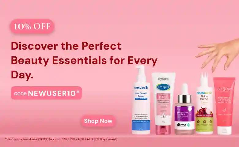 10% OFF on 'Discover the Perfect Beauty Essentials for Every Day' banner with skincare & haircare products. Code: NEWUSER10.