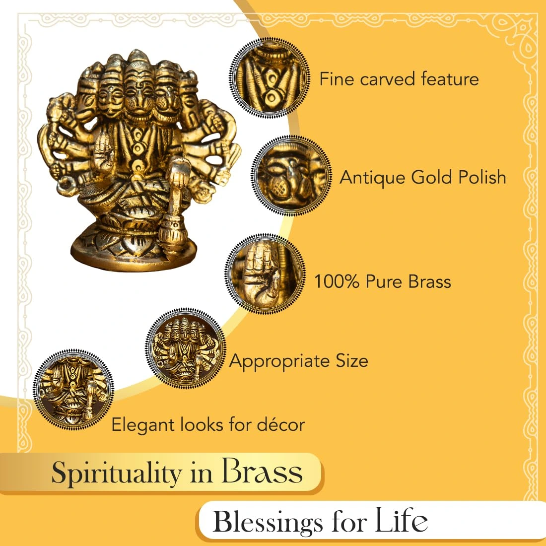 Pure Brass Panchmukhi Hanuman - Image 3