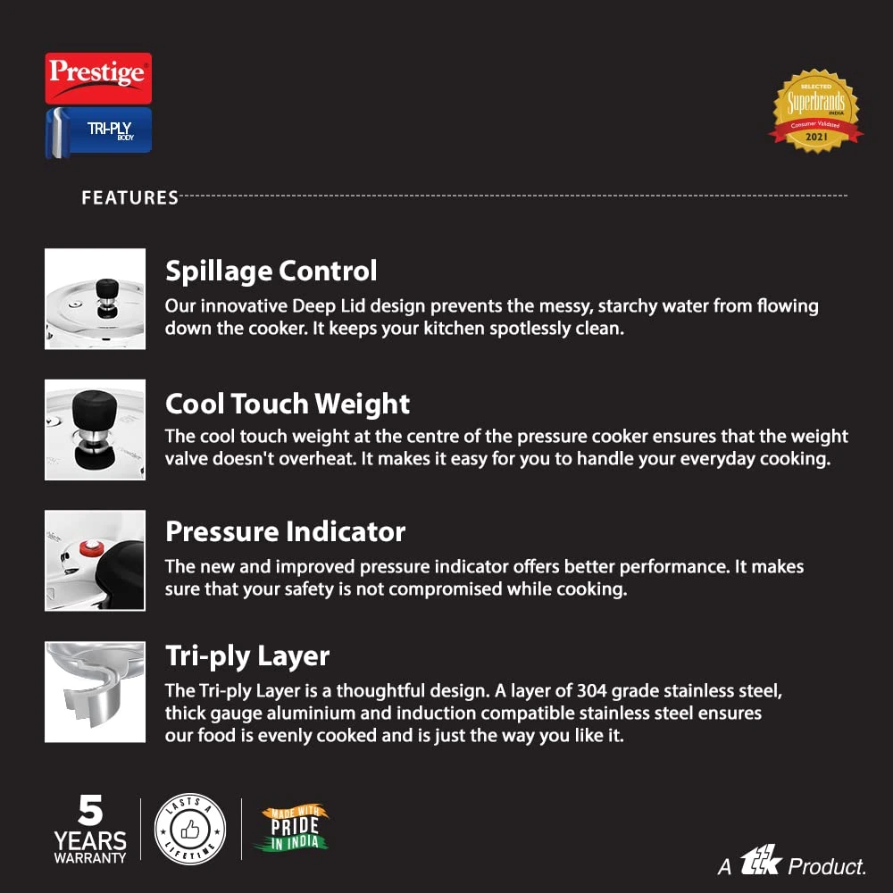 Prestige Svachh Triply Outer Lid Pressure Cooker - Image 3