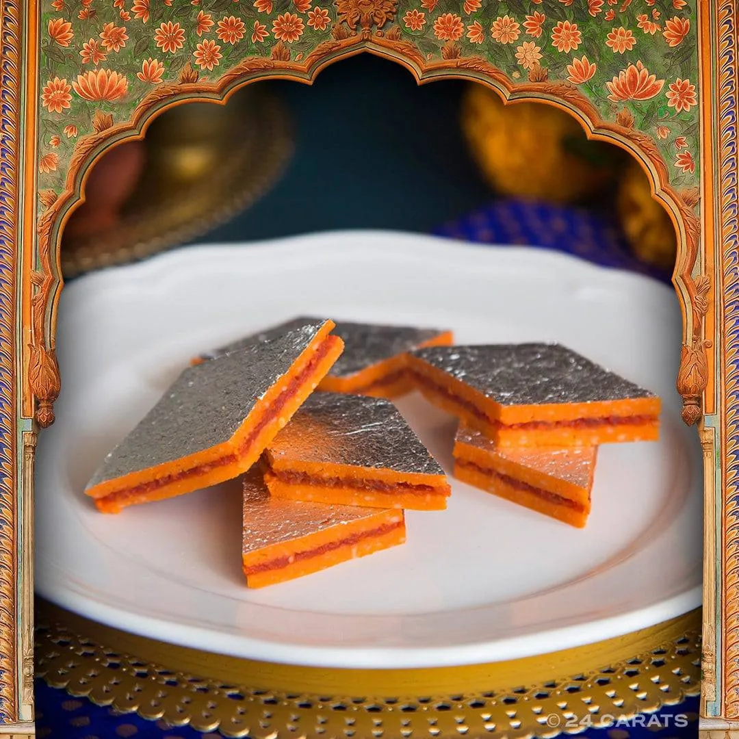 24 Carats Mithai Magic Orange Katri | Cashew Fudge | Authentic Surat Sweet