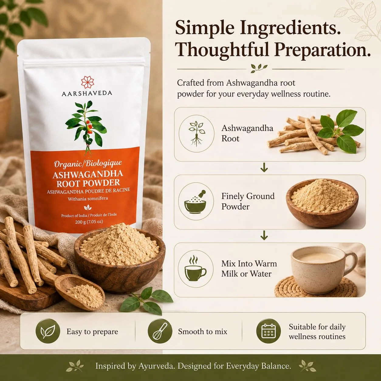 Aarshaveda Organic Ashwagandha Powder | Ayurvedic Adaptogen Root Supplement | Natural Stress Relief & Vitality Support-3