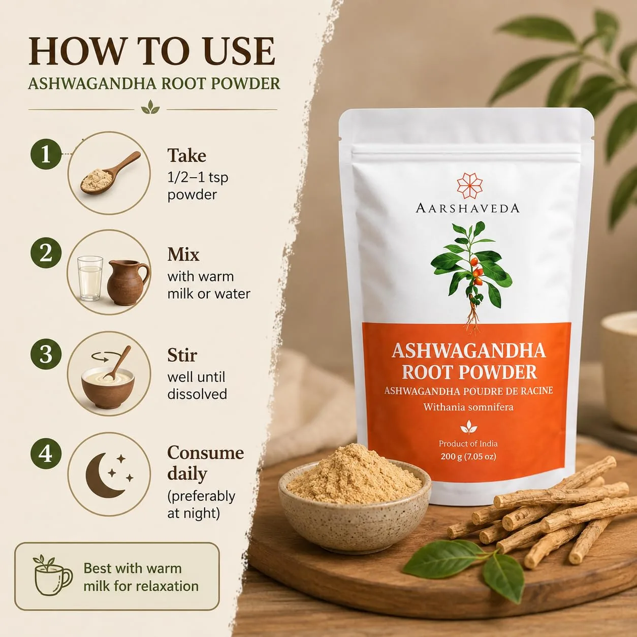 Aarshaveda Organic Ashwagandha Powder | Ayurvedic Adaptogen Root Supplement | Natural Stress Relief & Vitality Support-4